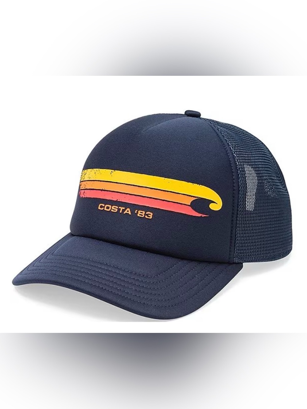 Costa ‘83 Navy Foam Trucker Hat with Yellow & Coral Wave